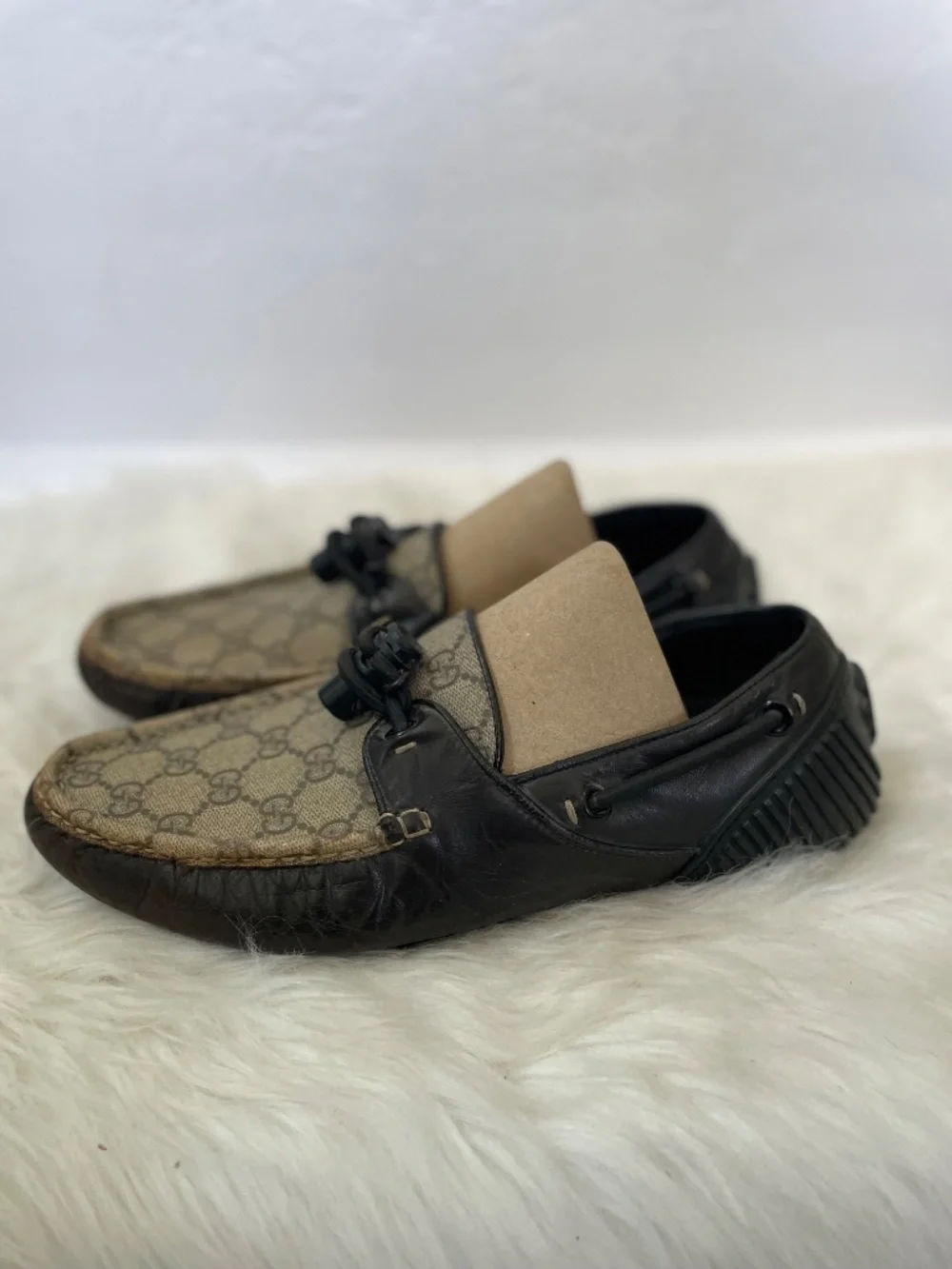 Gucci Monogram Authentic Canvas Loafers, Size 8.5